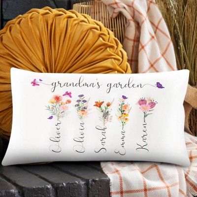 Personalized Grandma's Garden Pillow Birth Month Flower With Grandkids Name For Mother's Christmas Day