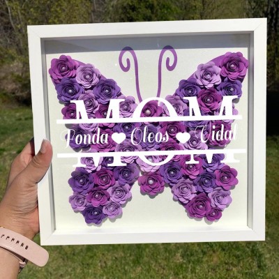 Personalized Mom Butterfly Shadow Box With Kids Name For Grandma Mother's Day Gift Ideas
