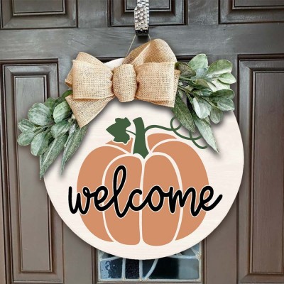 Wooden Fall Wreath Front Door Hanger Farmhouse Decor Entry Way Wall Welcome Sign