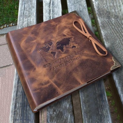 Our Adventure Book Personalized Leather Travel Photo Album For Valentine's Day Anniversary Gift Ideas