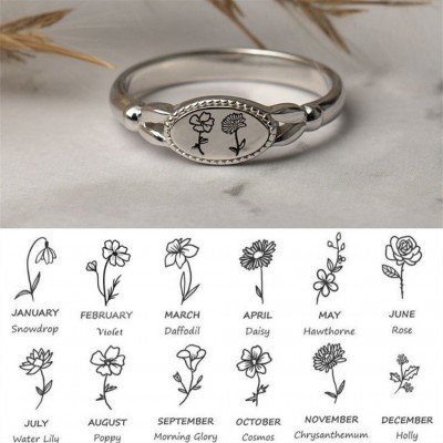 Personalised Family Birth Flower Month Ring Gift For Her