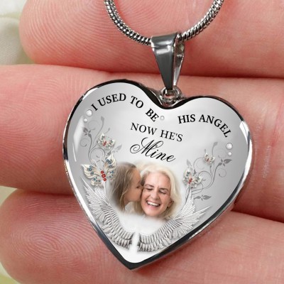 I Used To Be His Angel Personalized Engraving Memorial Heart Photo Necklace