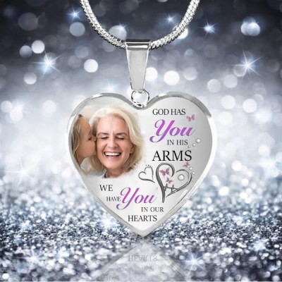 God Has You in His Arms We Have You In Heart Personalized Engraving Memorial Photo Necklace