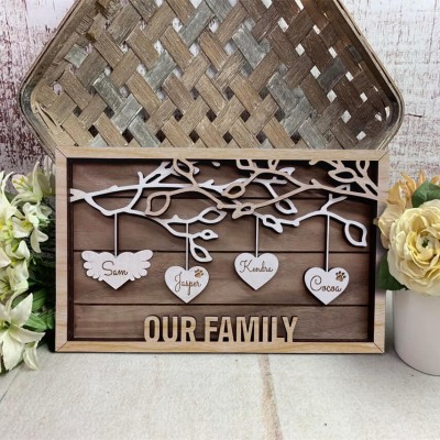 Custom Family Tree Wood Sign Name Engravings Home Decor Anniversary Christmas Gift