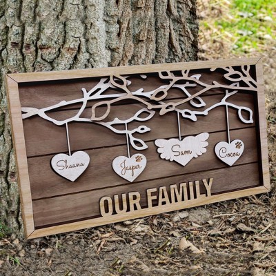 Custom Family Tree Wood Frame With Kids Name Wall Art Sign Mother's Day Christmas Gift Idea