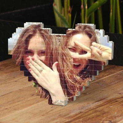 Personalized Heart Photo Block Puzzle Building Brick Gift For Friend Sister