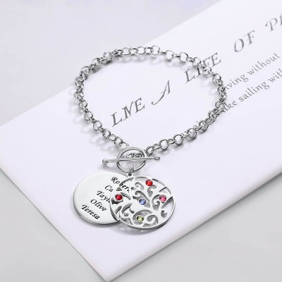 Personalized Family Name Birthstone Charm Bracelet