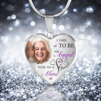 I Used To Be His Angel Personalized Engraving Memorial Heart Photo Necklace