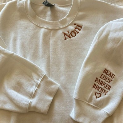 Custom Embroidered Sweatshirt With Kids Name On Sleeve For Mum Grandma Gift