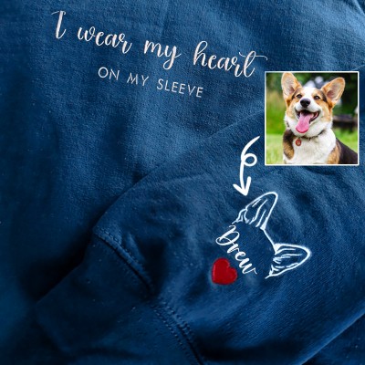 Custom I Wear My Heart On My Sleeve Embroidered Dog and Cat Ear Outline Crewneck For Pet Lover