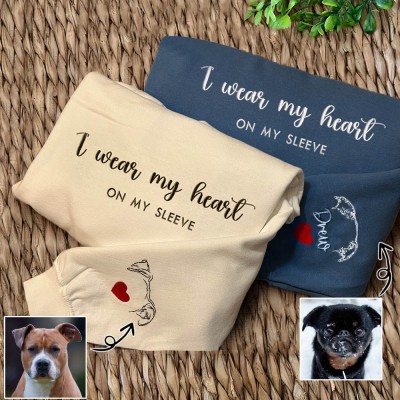 Custom I Wear My Heart On My Sleeve Embroidered Dog and Cat Ear Outline Crewneck For Pet Lover
