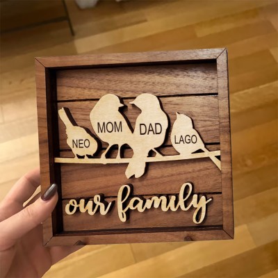 Custom Bird Family Wood Sign With Name Engraved Home Decor for Mother's Day Christmas