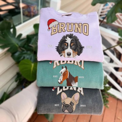 Custom Christmas Embroidered Dog Sweatshirt in Varsity Style With Name For Pet Lover Gifts
