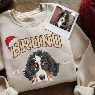 Custom Christmas Embroidered Dog Sweatshirt in Varsity Style With Name For Pet Lover Gifts