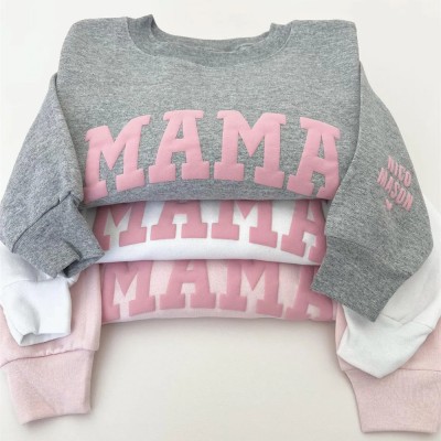 Custom Puff Mama Sweatshirt with Kids Names on Sleeve For Mother's Day Gift