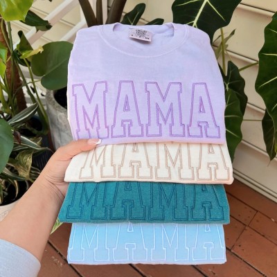 Custom Embroidered Mama Sweatshirt with Kids Names on Sleeve For New Mum Mother's Day Gift