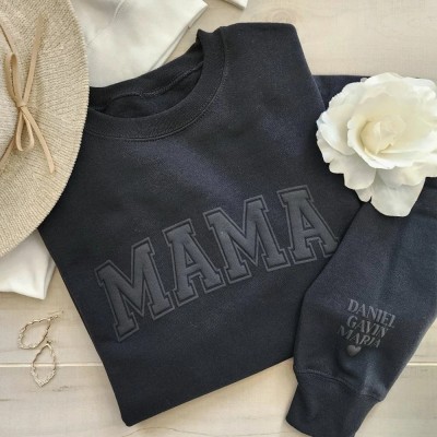 Custom Puff Mama Sweatshirt with Kids Names on Sleeve For Mother's Day Gift