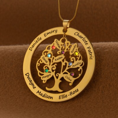 Personalised Family Tree of Life Name Necklace With Birthstone For Mother's Day Gift Ideas