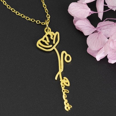 Personalised Floral Name Necklace with Birth Flower Gift For Her