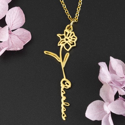Personalised Floral Name Necklace with Birth Flower Gift For Her