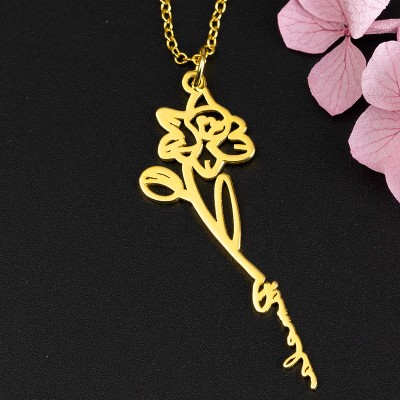 Personalised Floral Name Necklace with Birth Flower Gift For Her