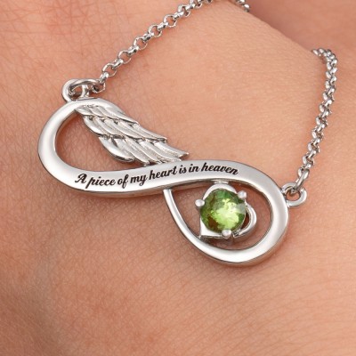 Custom Infinity Angel Wing Necklace With Birthstone