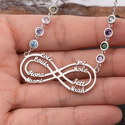 Custom Infinity Necklace With 8 Names and Birthstone For Mother's Day Christmas Gift Ideas