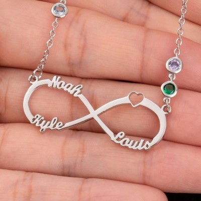 Custom Infinity Necklace With 3 Names and Birthstone For Mother's Day Christmas Gift Ideas