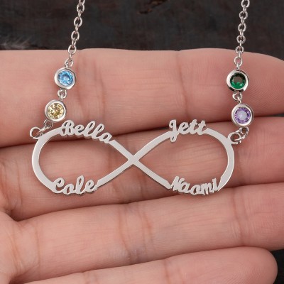 Custom Infinity Necklace With 4 Names and Birthstone For Mother's Day Christmas Gift Ideas