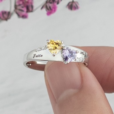 S925 Sterling Silver Double Heart Birthstone Promise Ring