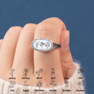 Personalized Birth Month Flower Ring For Family Mom