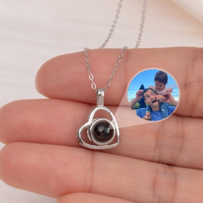 Personalized Photo Projection Charm Heart Necklace For Daughter From Dad Mom