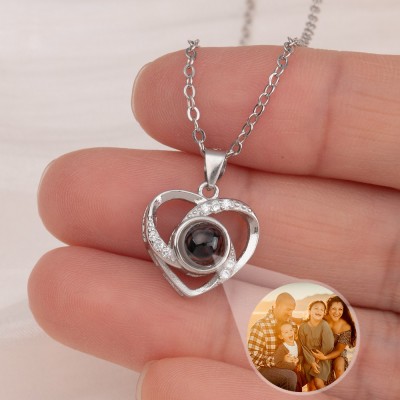 Personalized Memorial Photo Projection Charm Heart Necklace