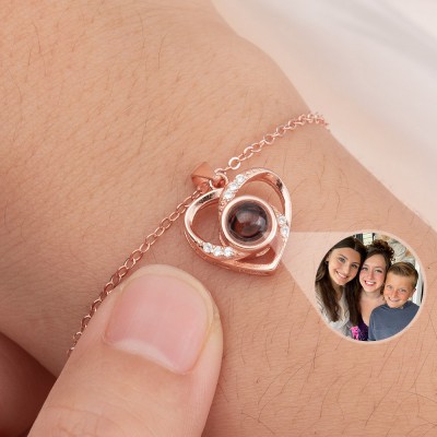 Personalized Memorial Photo Projection Heart Charm Bracelet