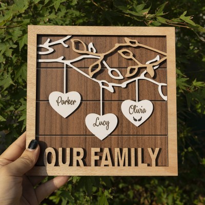 Custom Family Tree Sign With Kids Name Engraved Wall Art For Mother's Christmas Day Gift