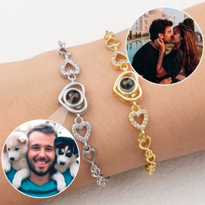 Custom Photo Projection Heart Charm Bracelet For Wife Soulmate Valentine's Day Gift Ideas