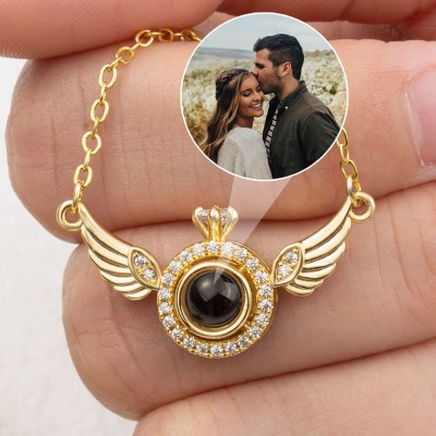 Personalised Photo Projection Angel Wing Necklace For Valentine's Day Gift