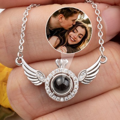 Personalised Photo Projection Angel Wing Necklace For Valentine's Day Gift
