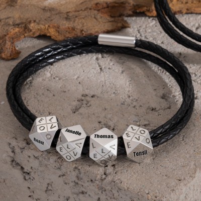 Men Braided Bracelet with Polyhedral Custom Name Beads Christmas Birthday Gift For Dad Husband Boyfriend
