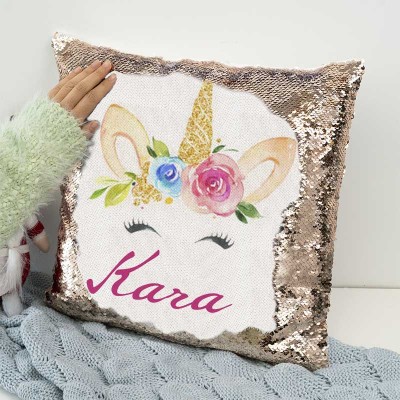 Personalized Sequin Name Pillow Unicorn Birthday Gift for Girls