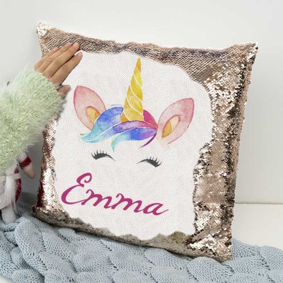 Personalized Sequin Name Pillow Unicorn Birthday Gift for Girls