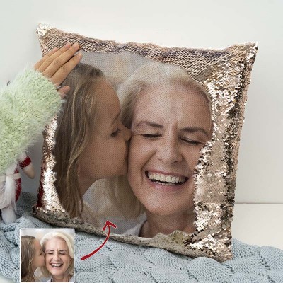 Personalized Sequin Photo Pillow For Nana
