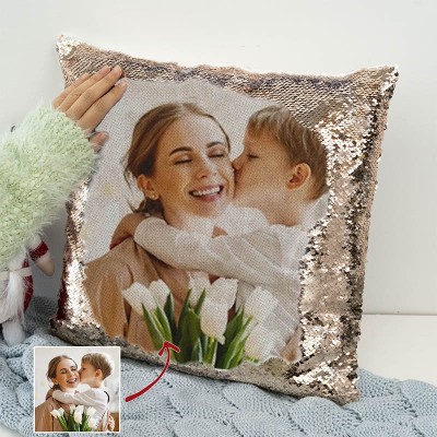 Personalized Sequin Photo Pillow For Mother's Day