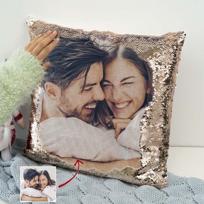 Personalized Sequin Photo Pillow For Couples Valentine's Day