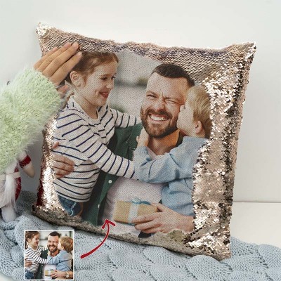 Personalized Sequin Photo Pillow For Dad Father's Day