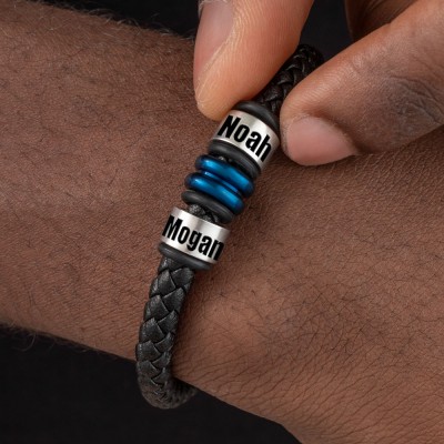 Men's Bracelet With Custom Beads With Name Engraving Christmas Birthday Gift For Dad Husband Boyfriend
