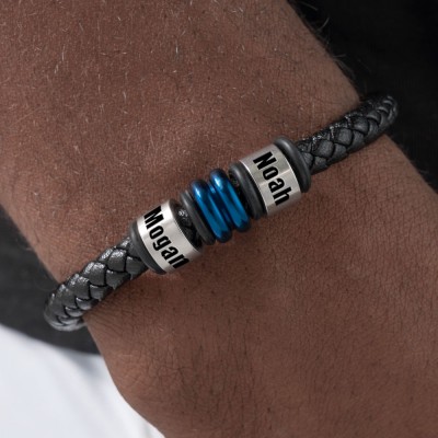 Men's Bracelet With Custom Beads With Name Engraving Christmas Birthday Gift For Dad Husband Boyfriend