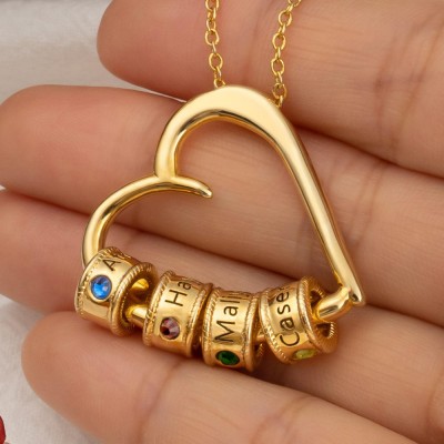 Personalized Charming Heart Necklaces with Engraved Beads For Mom