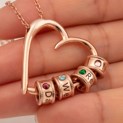 Personalized Charming Heart Necklaces with Engraved Beads For Mom