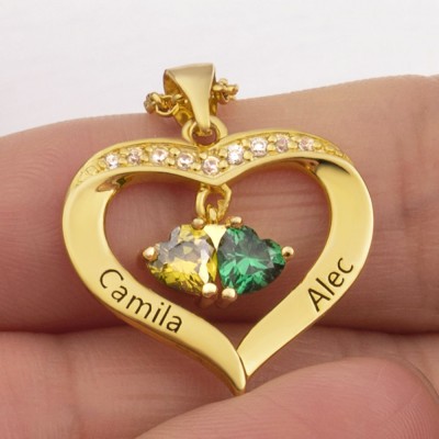 Personalized Heart Birthstone Name Necklaces For Her Anniversary Couple Gift Ideas